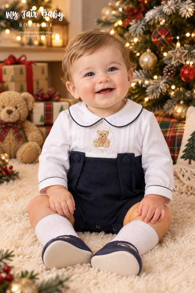 Beau Kid Traditional Baby Boys Navy Blue Teddy Romper ~ 0-24m