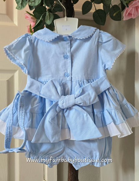 Mabini Baby Girls Traditional Blue Smocked Cotton Dress Set 2513 -  0-12m