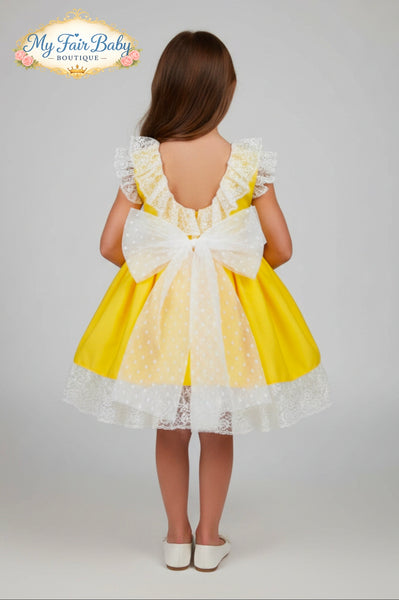 Sonata Infantil Spanish Girls Yellow Lace Puffball Dress M415 - MADE TO ORDER