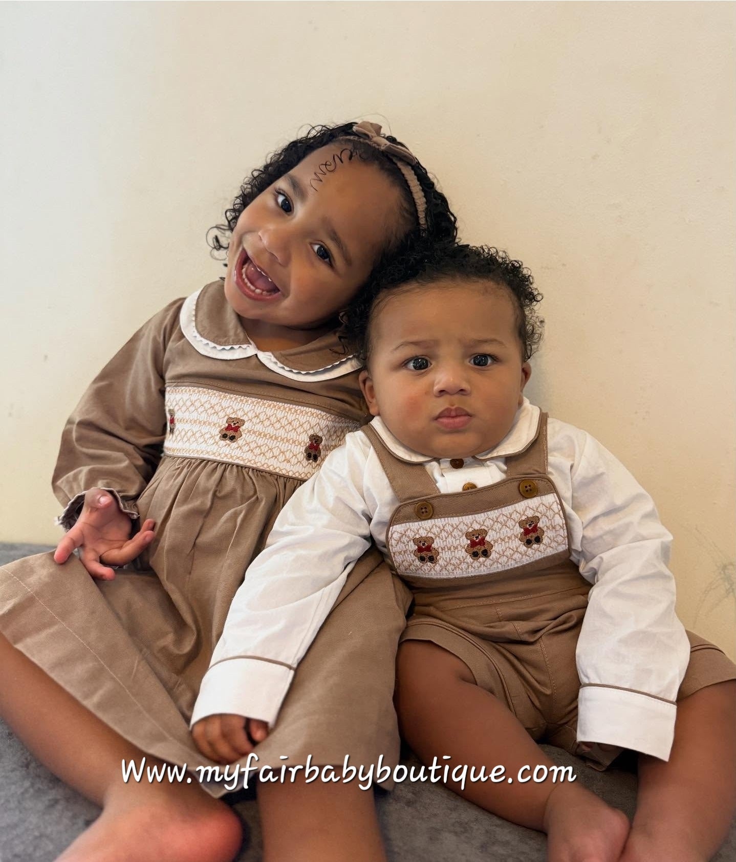 Mabini Traditional Spanish Baby Boys Chocolate Smocked Teddy Bear Dungarees 1702 ~ 0-4y