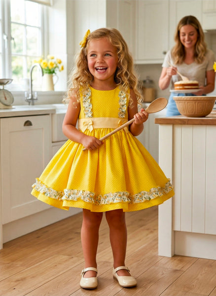 Sonata Infantil Spanish Girls Yellow Polkadot Dress VE2625 - MADE TO ORDER