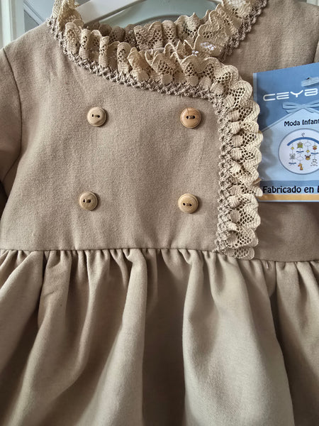 Ceyber AW25 Spanish Girls Camel & White Dress with Lace B2555 ~ 12m-8y
