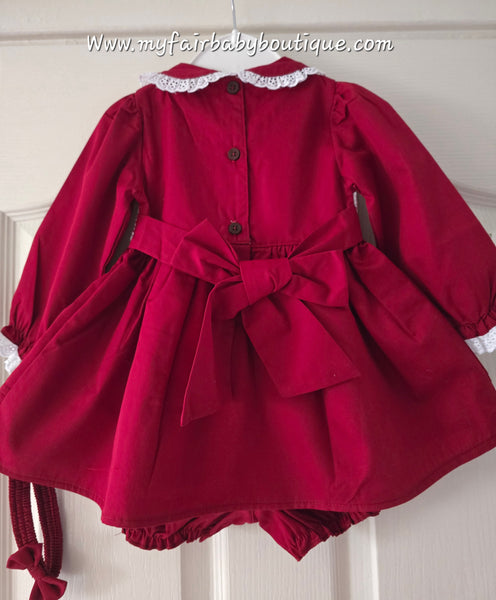 Mabini Traditional Spanish Girls Burgundy Smocked Christmas Dress 2827 ~ 0-6y