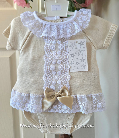 Spanish Baby Girls Beige Perle Knit Lace Jam Pant Set ~ 3-18m