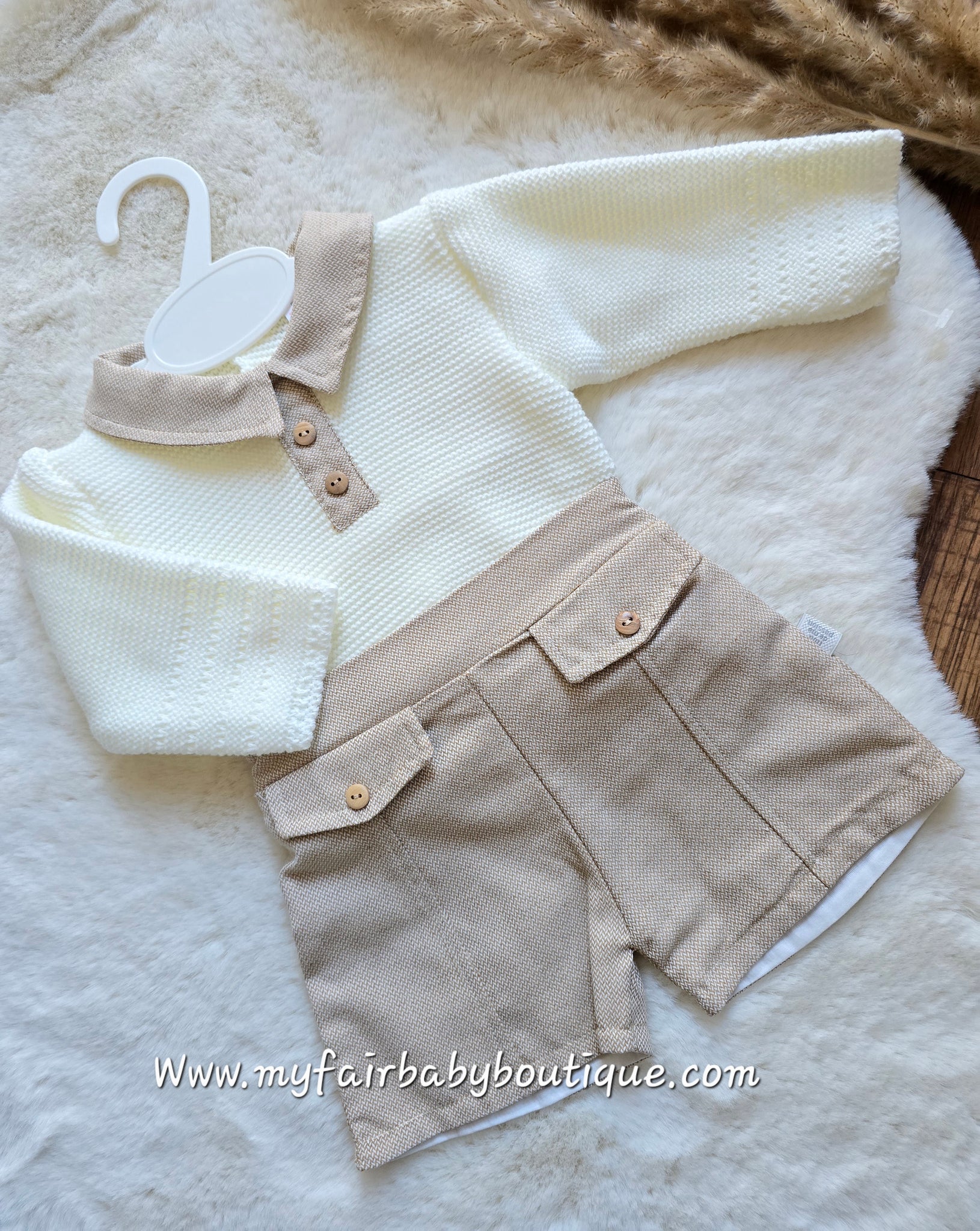 Spanish Baby Boys Beige Short & Jumper Set - 3m
