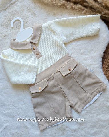 Spanish Baby Boys Beige Short & Jumper Set - 3m