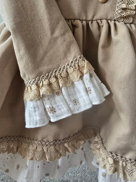 Ceyber AW25 Spanish Girls Camel & White Dress with Lace B2555 ~ 12m-8y