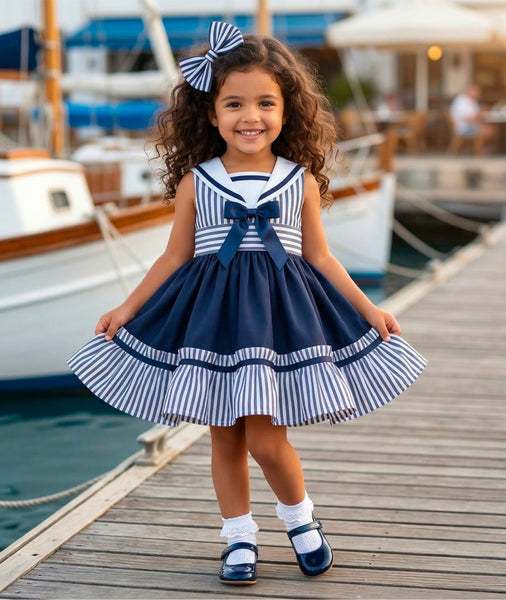 Sonata Infantil Girls Navy Sailor Puffball Dress M311 - MADE TO ORDER