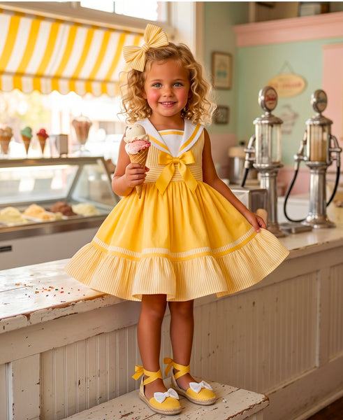 Sonata Infantil Girls Yellow Sailor Puffball Dress M311 - MADE TO ORDER