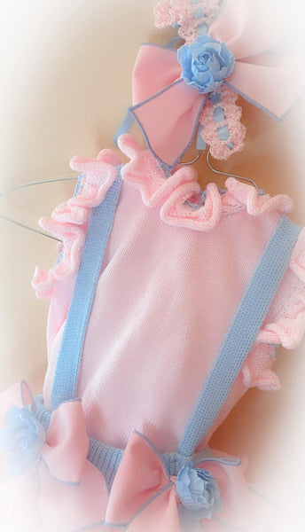 Ela Confeccion SS26 Girls Pink & Blue Knitted Romper - MADE TO ORDER