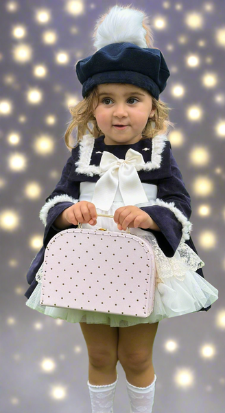 Sonata Infantil AW25 Spanish Girls Navy Frances Katherine Velvet Puffball Dress IN2514 ~ MADE TO ORDER