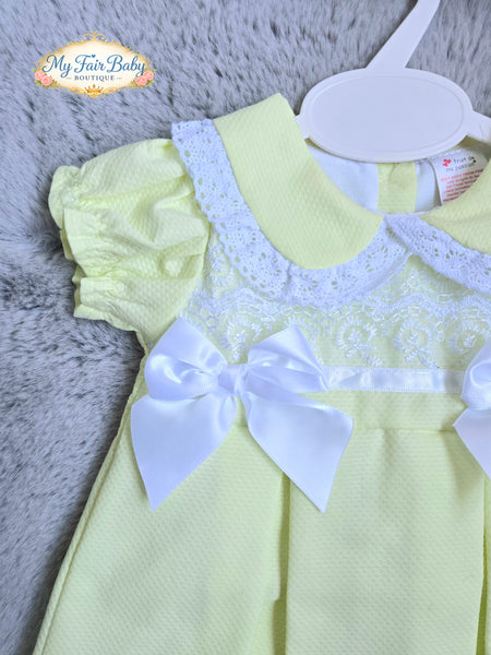 Spanish Baby Girls Lemon Pique Pleated Dress V004L