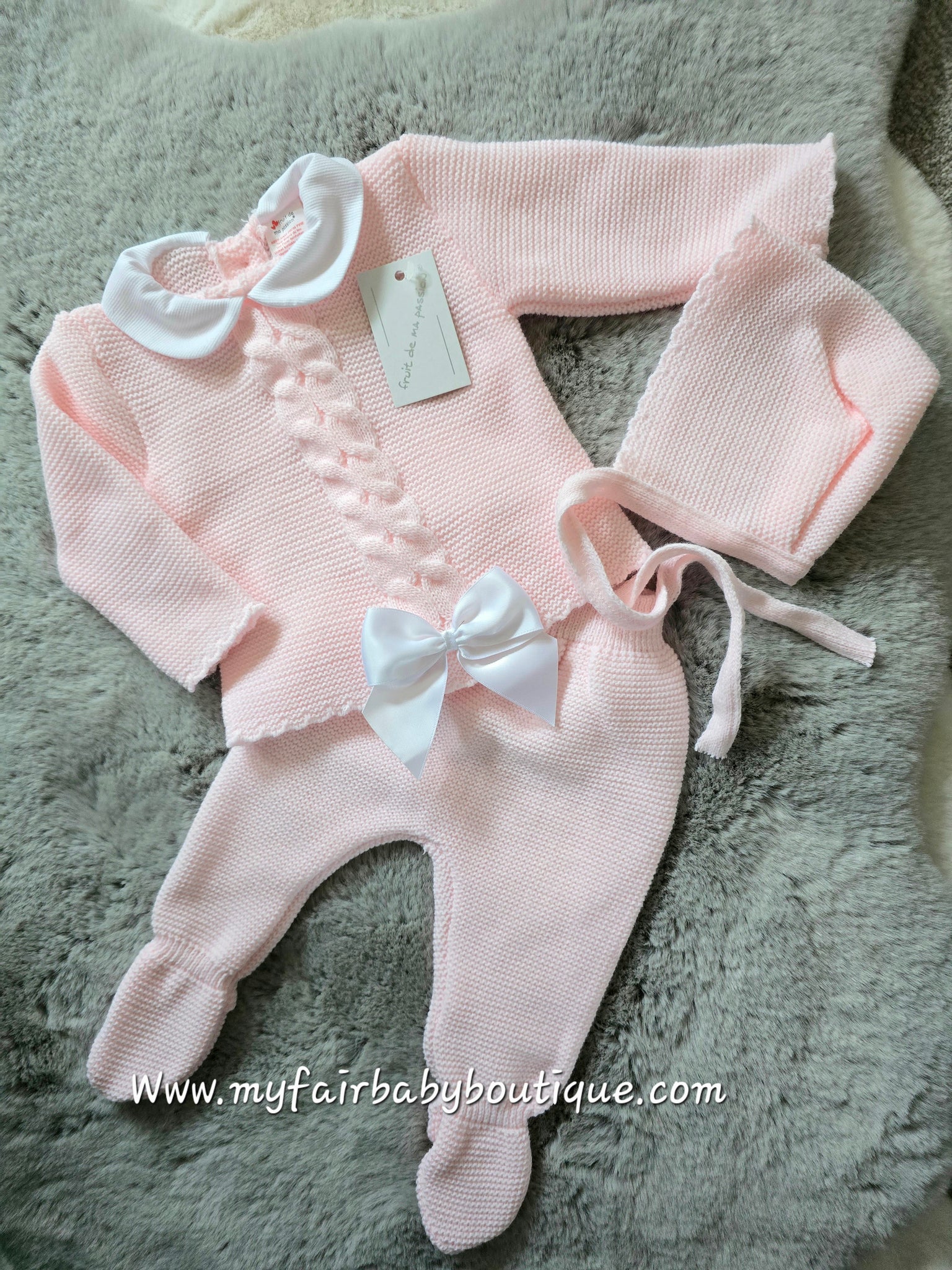Spanish Baby Girls Pink Knitted 3pc Set ~ 0-3 months