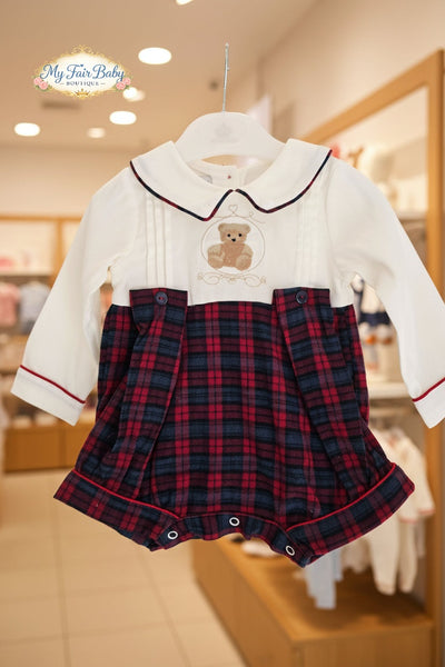 Beau Kid Traditional Baby Boys Red Tartan Teddy Romper 2413a ~ 0-24m