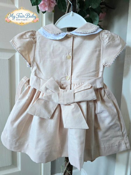 Mabini Traditional Girls Cream Smocked Teddy Dress Set