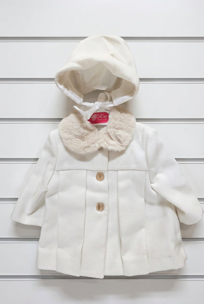 Spanish Baby Girls Cream Pleated Coat & Bonnet ~ 9m