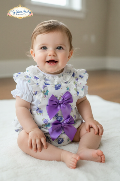 Spanish Baby Girls Purple Floral Romper Set M002P