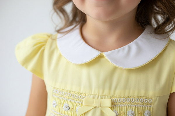 Spanish Girls Smocked Lemon Daisy Dress & Headband Set 252144