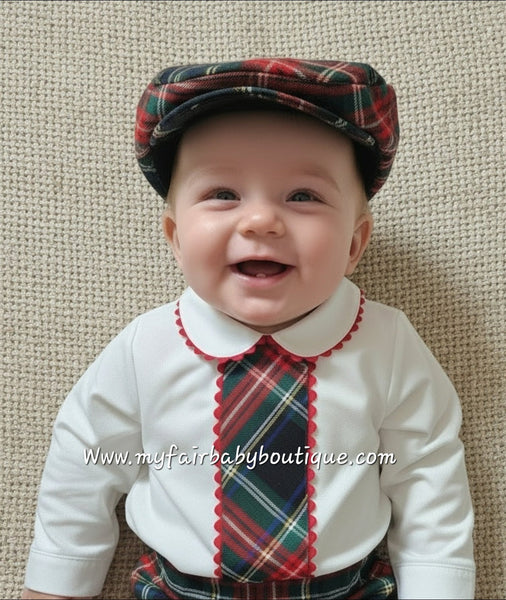 Sonata Infantil Spanish Boys Red & Green Tartan Hat IN2417 - MADE TO ORDER
