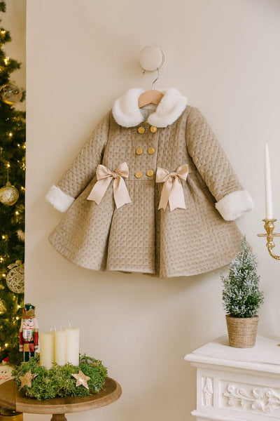 Sonata Infantil AW25 Spanish Girls Camel Velvet Fur Trimmed Winter Coat NA2503 3y- IN STOCK NOW