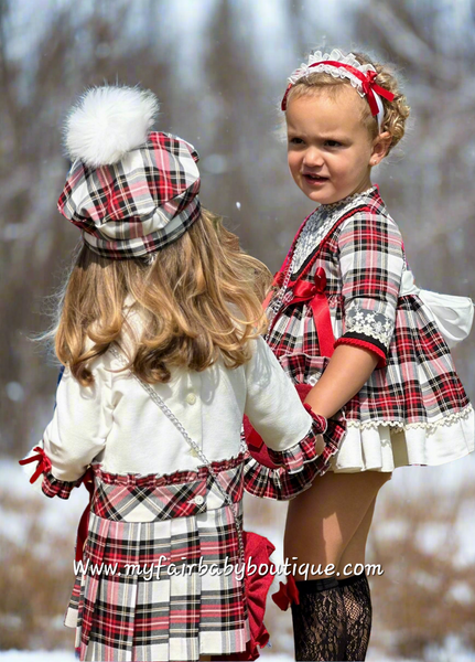 Sonata Infantil AW25 Spanish Girls Red Plaid Christmas Puffball Dress IN2501 ~ MADE TO ORDER