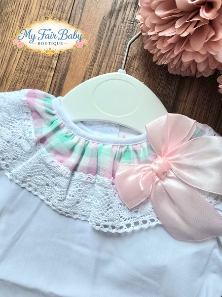 Spanish Baby Girls Pink & Green Check Jam Pants Set ~ 3-36m