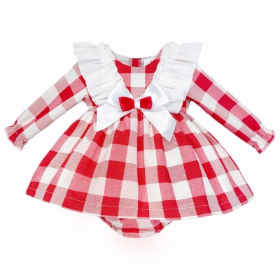 Spanish Girls Red & White Checkered Dress & Pants ~ 3-36m