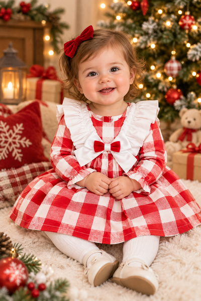 Spanish Girls Red & White Checkered Dress & Pants ~ 3-36m