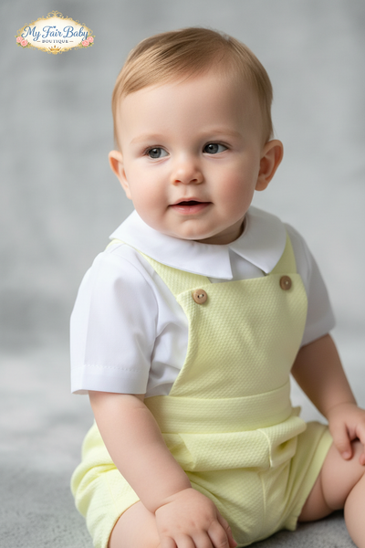 Spanish Baby Boys Lemon Pique Dungaree Set 24122 ~ 3-36m