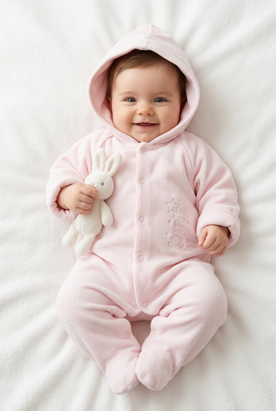 Baby Girls Soft Pink Velour Snowsuit/Pramsuit ~ 3-6m