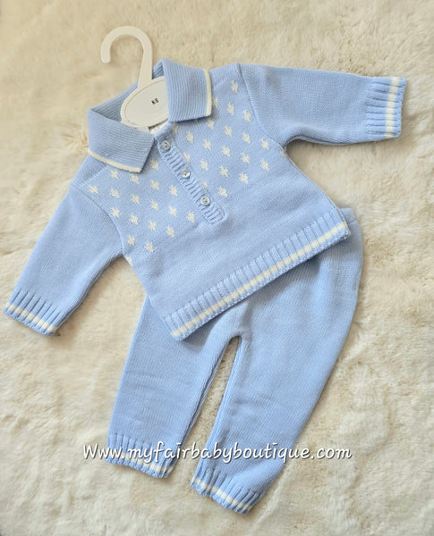 Spanish Baby Boys Blue Knitted Jumper & Trouser Set 5364 ~ NB-18m