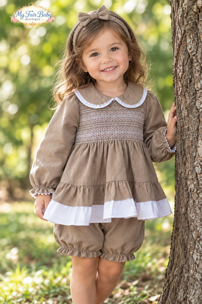 Mabini Traditional Girls Smocked Camel Dress Set 2728 ~ 0-6y