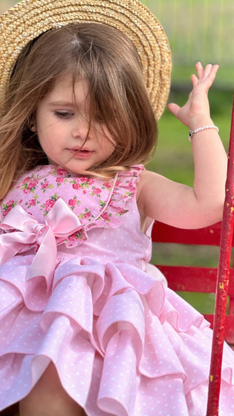 Sonata Infantil Girls Pink Polkadot Puffball Dress VE2525 - MADE TO ORDER