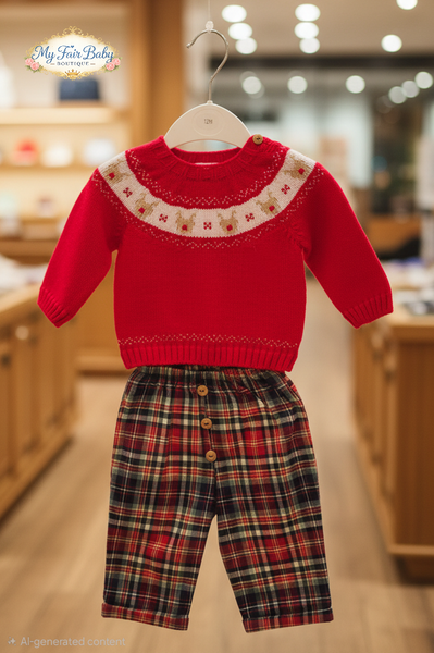Spanish Baby Boys Red Reindeer Trouser Set