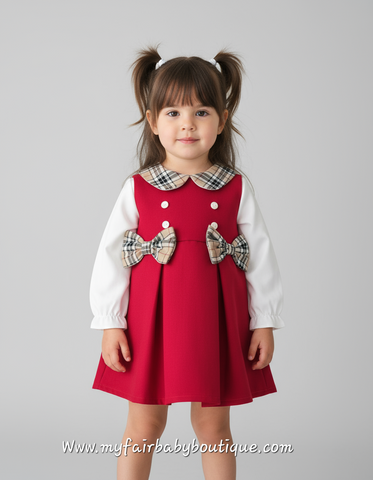 Spanish Baby Girls Red & Beige Pinafore Dress Set ~ 3-36m