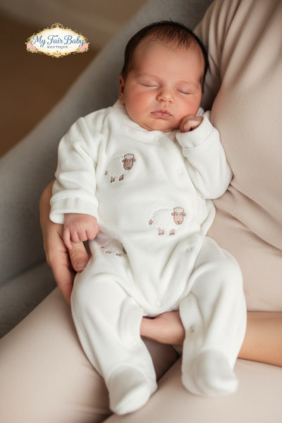 Spanish Unisex Baby Cream Sheep Velour Sleepsuit/Babygrow 23120