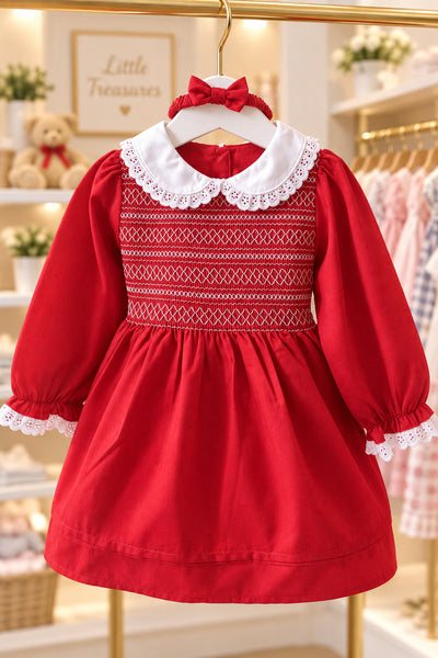 Mabini Traditional Spanish Girls Red Smocked Dress 2800 ~ 0-6y