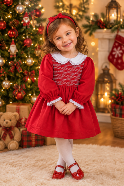 Mabini Traditional Spanish Girls Red Smocked Dress 2800 ~ 0-6y