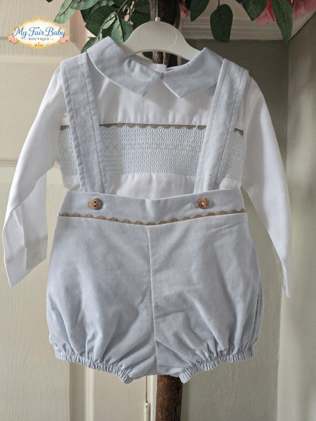 Spanish Baby Boys Pale Blue Smocked Dungaree Set