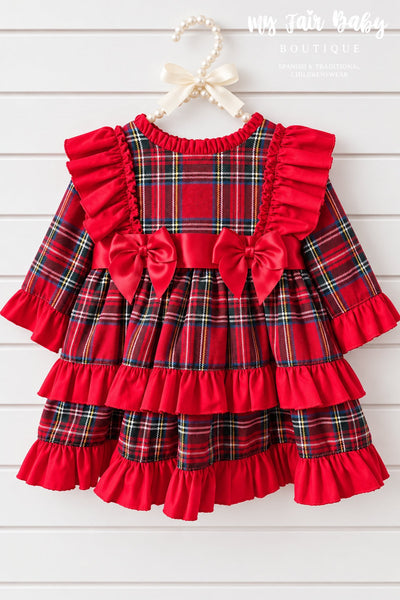 Spanish Girls Red Frilly Tartan Christmas Dress ~ 12-36m
