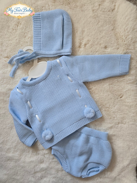 Spanish Baby Boys Blue Knitted Jam Pant 3pc Set