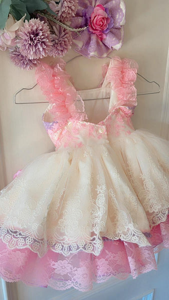 Ela Confeccion SS26 Girls Pink & Lilac Lace Eloise Puffball Dress - MADE TO ORDER