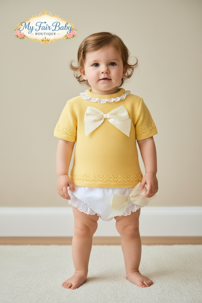 Spanish Baby Girls Yellow Knitted Jumper & Pant Set
