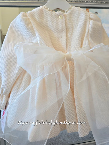 Sonata Infantil AW25 Spanish Girls Cream & Gold Christmas Puffball Dress IN2516 ~ MADE TO ORDER