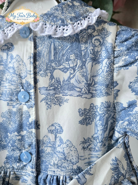 Mabini Traditional Girls Blue Toile Smocked Dress Set MB2620 ~ 0-6y