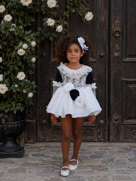 Ela Confeccion AW26 Spanish Girls Navy Knitted Puffball Dress - MADE TO ORDER