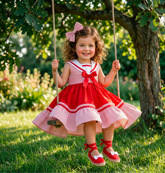 Sonata Infantil Girls Red Sailor Puffball Dress M311 - MADE TO ORDER