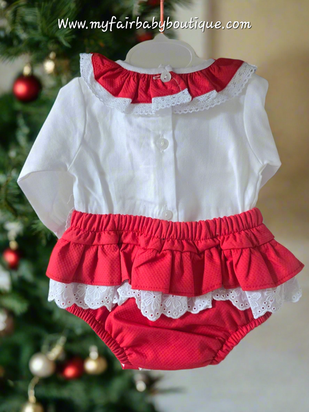 Spanish Baby Girls Red & White Double Bow Jam Pant Set ~ 3-36m