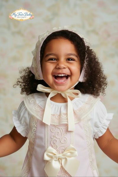 Spanish Baby Girls Pink & Cream Lace Romper Set