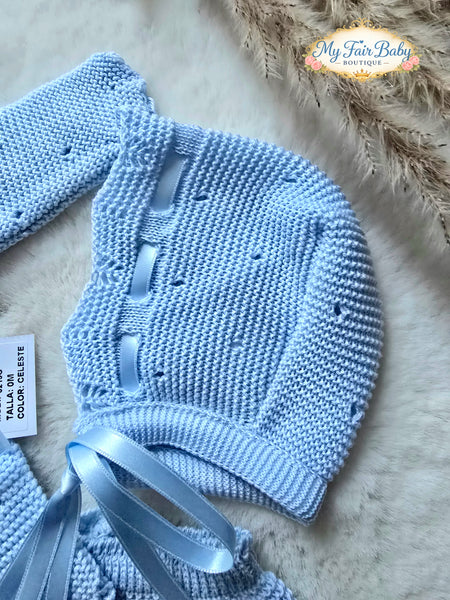 Spanish Creaciones Gavidia Spanish Baby Boys Blue Knitted 3pc Set 8213